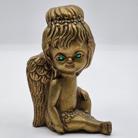 Mid-Century 1960s Golden Green Eyed Angels Norcrest Cherub Figurines - Vintage - Picture 2 of 8